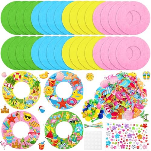 32 Sets Summer Hawaii Crafts Kits DIY Felt Wreath Making Kits Tropical Beach Crafts with Flamingo Palm Pineapple Watermelon Surfboard Stickers for Party Decorations Home by Suilung