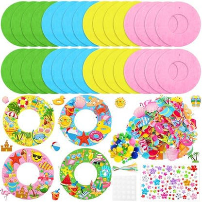 32 Sets Summer Hawaii Crafts Kits DIY Felt Wreath Making Kits Tropical Beach Crafts with Flamingo Palm Pineapple Watermelon Surfboard Stickers for Party Decorations Home by Suilung