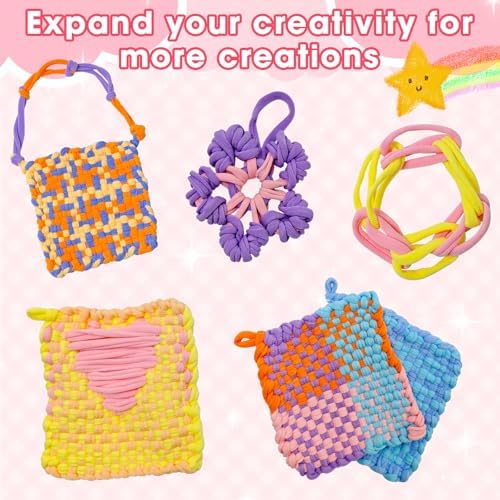 ZJEFUNS Weaving Loom Kit Toys for Kids and Adults DIY Arts and Crafts for Girls Ages 5 6 7 8 9 10 12, Pot Holder Loom Knitting Kits Includes 8 Color Craft Loops for Beginners - Image 3