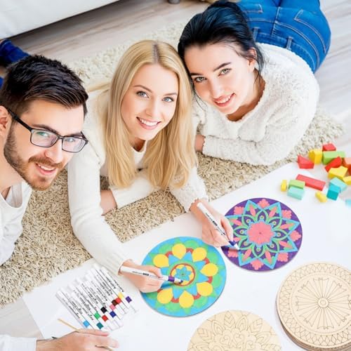Vercraft 22 Pcs Wooden Mandala Painting Set 10 Cutouts 12 Markers, Vintage - Image 5