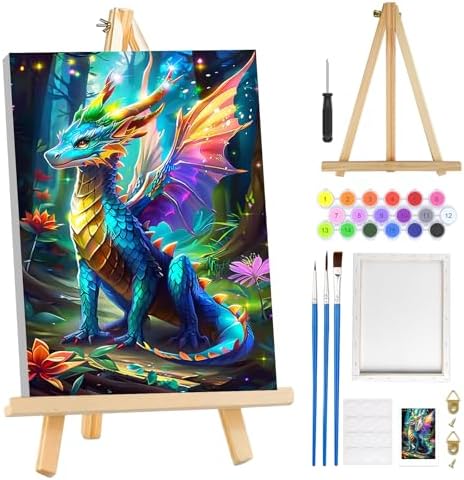 MOGTAA Dragon Paint by Numbers Kit for Adults Beginners with Frame, Flowers Adult Paint by Number Kits on Canvas with Easel, Easy DIY Animal Oil Painting Kits for Home Decor, 8x12in by MOGTAADIYHomeDecor