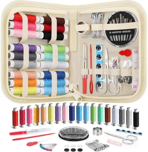 Coquimbo Sewing Kit Gifts for Adults Teen Grils Women Mom Grandma, Portable Sewing Supplies Contains Tape Measure, Scissors, Thimble, Thread, Sewing Needles (Beige, M) by Coquimbo