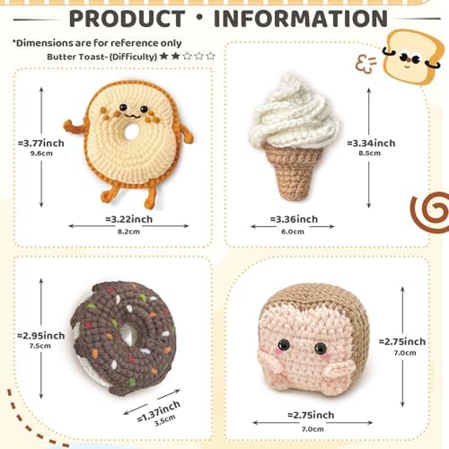 YAMAXIN Crochet Kit for Beginners, Beginner Crochet Kits with Step-by-Step Video Tutorials, Crochet Starter Kit for Adults with Yarn Sets (4pc Butter Toast, Bread, Doughnuts, ice Cream) - Image 5
