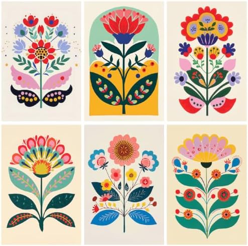 Clendo 6 Pack DIY Paint by Numbers Kit for Adults Beginner, Flower Adult Paint by Number Kits on Canvas Without Frame, Easy Floral Acrylic Oil Art and Crafts Kits Perfect for Home Decor 8x12 Inch by Clendo