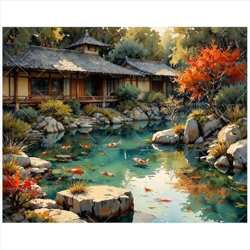 TAOPAOLAB Garden Paint by Numbers Kit for Adults - DIY Japanese Koi Pond and Autumn Trees Painting on Canvas 12x16In, Framed Acrylic Paint Set, Suitable for Beginners, Nature Art for Home or Gifts by Unknown