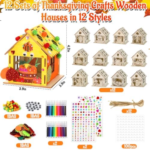 Thanksgiving Fall Crafts Wooden House for Adults, Painting Arts Kit Decor - Image 2