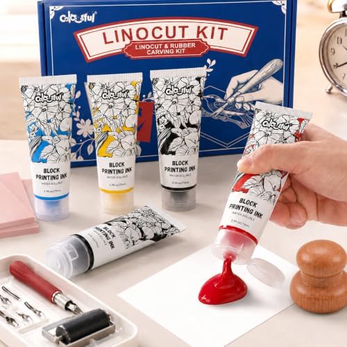 Colorful Linocut Kit for Printmaking, 2-Color Block Printing Ink for Crafts - Image 5