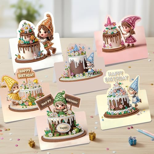 6PCS Diamond Art Painting Greeting Cards Kit, Birthday Themed DIY Card Making Set with Crystals and Envelopes, Creative Craft for Adults, Fun Party Activity and Personalized Gift - Image 3