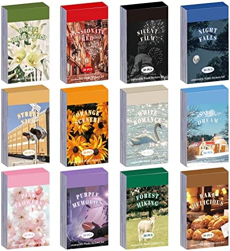 12 Sets 600 Sheets Washi Stickers for Journaling, Daily Quote Flower Nature Travel Stickers Vintage Aesthetic Scrapbook Sticker Set for Bullet Journal Art Diary Card Craft Gifts Planner Notebook by emmoolife