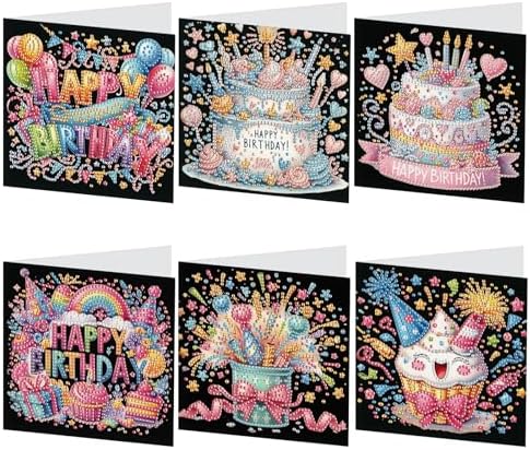 antor 6 Pcs 5D Diamond Painting Greeting Card Kits, Laser Effect Diamond Art Birthday Cards Special Shaped Diamond Art Postcards Crafts for Birthday Holiday (30x15cm) by antor