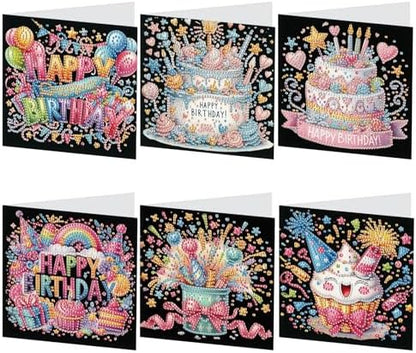 antor 6 Pcs 5D Diamond Painting Greeting Card Kits, Laser Effect Diamond Art Birthday Cards Special Shaped Diamond Art Postcards Crafts for Birthday Holiday (30x15cm) by antor