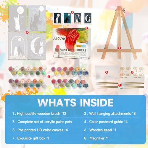 JULOUYN 4 Pack Cat Adult Paint by Number Kits with Framed 8x12 in - Image 7