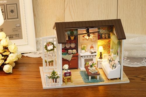 DIY Miniature Dollhouse Kits - Wooden Mini Model House with LED Lights, Tiny Furniture & Accessories – Craft Building Kits for Adults – Birthday Christmas Valentine's Gift- Happy Time - Image 7