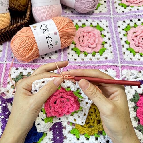 QKHEEYarn for Crocheting and Knitting 8 * 1.76 Oz (50G) /195yd,Fine/Fingering Weight (1), 60% Cotton 40% Acrylic Soft Yarn kit for Making Granny Squares and amigurumi (18 Khaki) - Image 6