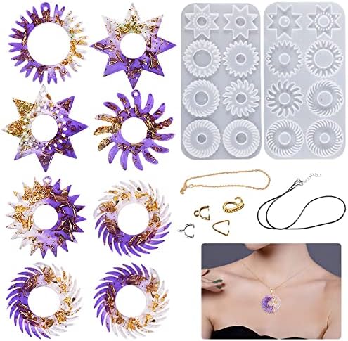 Yayatty Epoxy Resin Molds Kit, Gear Silicone Molds Geometry Pendant Jewelry Casting Resin Silicone Molds with Holes, Black Wax Rope and Pendant Buckle for Jewelry Making - Image 2