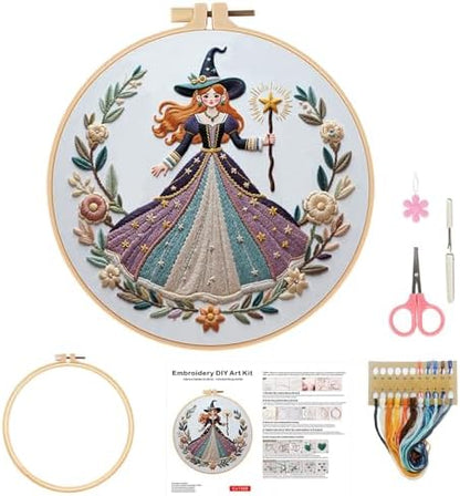 Embroidery Kit for Adults, Pre-Stamped Pattern Embroidery Kit for Beginners, DIY Hand Needlepoint Starter Kit with Hoop Thread Needle Instruction, 6.3'' Hoop (Witch 1 Pack) by Unknown