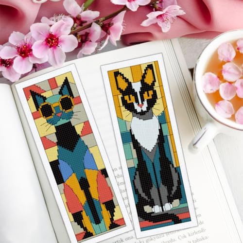 ORIGACH 6 Set Stained Glass Black Cat Cross Stitch Bookmark Kit - Image 6