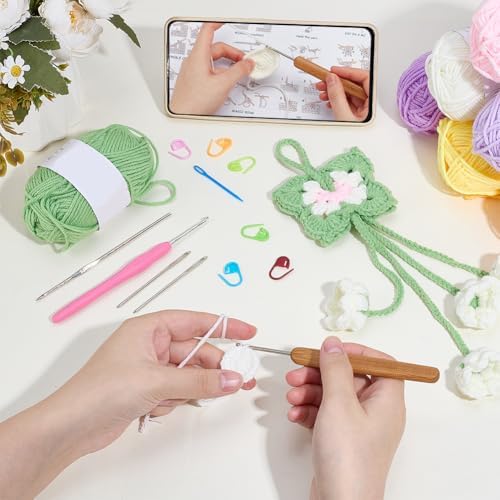 FREEBLOSS 10 Set Crochet Kit for Beginners DIY Bell Flower Bunch Crochet Starter Set with Step-by-Step Video Tutorials Knitting Supplies for Adults Crafts Projects - Image 4