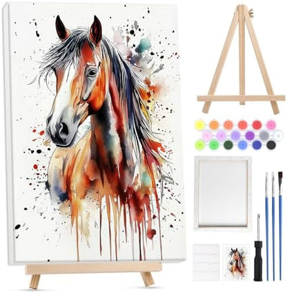 Bowetile Framed Paint by Numbers for Adults Beginners with Wooden Easel, Horse Adults' Paint-by-Number Kits on Canvas, Watercolor Acrylic Number Painting for Home Decor Birthday Gifts, 8x12in by BOWETILE