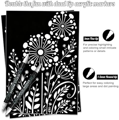 nauets 6 White Dual Tip Acrylic Paint Markers Pens - Dot & Fine - Image 2