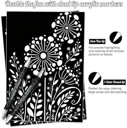 nauets 6 White Dual Tip Acrylic Paint Markers Pens - Dot & Fine - Image 2