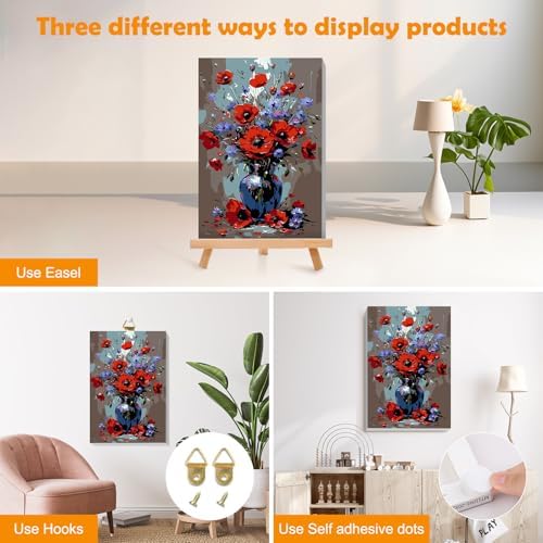 MOGTAA Flowers in Vase Paint by Numbers Kit for Adults Beginners with Frame, Landscape Adult Paint by Number Kits on Canvas with Easel, Easy DIY Oil Painting Kits for Home Decor, 8x12in - Image 3