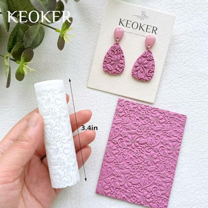 KEOKER Polymer Clay Texture Roller - 3PCS Boho Set for Making Earrings, Like Texture Sheets, Great with Clay Cutters - Image 2