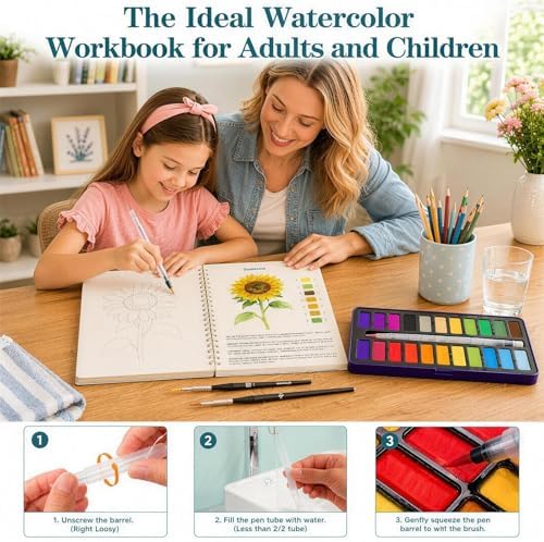 Watercolor Workbook for Beginner, Geirvte 14 Guided Flower Painting Project - Image 3