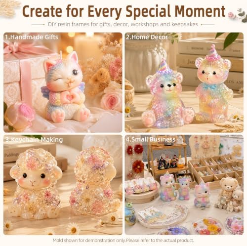 Animal Silicone Mold 4 Pcs 3D Resin Epoxy Candle Mold Bear Cat Sheep Craft - Image 4