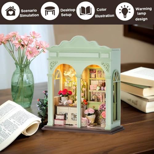DIY Miniature Dollhouse with LED Lights, Wooden Dollhouse Book Nook Kit for Desktop, Bookshelf Decor, Gifts for Friends, Family (Flower Language Season) - Image 5
