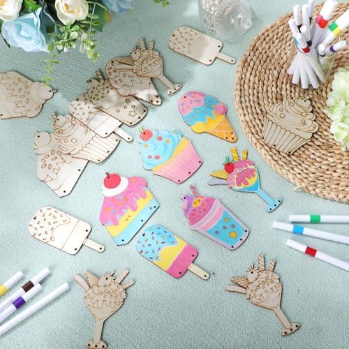 Potchen 18 Sets DIY Wind Chimes Craft Kit Unfinished Wood Art, Ice Cream - Image 3