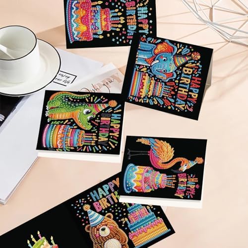 TDFERAN 6 Pack Paint by Numbers Kit Adults All Occasion Cards with Envelopes Diamond Painting Blank Birthday Greeting Cards Greeting Cards Thinking of You Encouragement Cards Birthday Bear Crocodile - Image 6