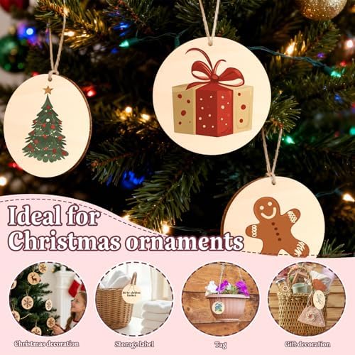FSWCCK 50 Pcs 4in Wood Circles with Holes & Ropes, Unfinished Discs for DIY - Image 7