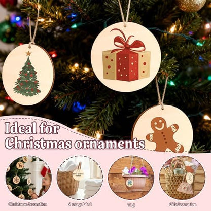 FSWCCK 50 Pcs 4in Wood Circles with Holes & Ropes, Unfinished Discs for DIY - Image 7