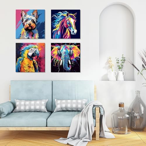 GHHKUD 4 Pack Colorful Animals Paint by Numbers Kits for Adults with Frame Canvas, Cat Horse Painting by Numbers for Adults Kids Ages 8-12, DIY Art Painting Gifts Home Wall Decor 8x8in - Image 3