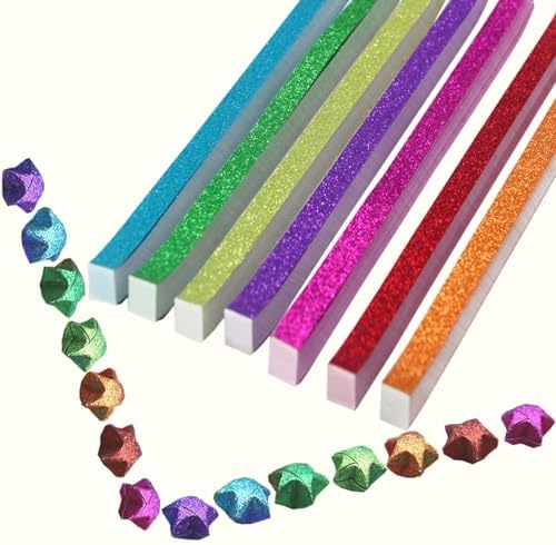 Hvogvok Origami Stars, Glitter Origami, Stars Colorful Origami Strips, DIY Handmade Craft Paper (520 Sheets 7 Colors Glitter Origami Stars) by Hvogvok