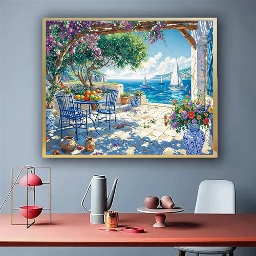 koemhxb Summer Coast Paint by Numbers Kit for Adults Beginners, Seaside Landscape Art Adult Paint by Numbers on Canvas, DIY Acrylic Oil Painting Crafts for Home Decor (16x20inch) - Image 3
