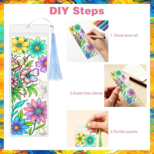 130-PCS Bookmark Making Kit, 300g 5.5x2in Cards, Sleeves, Tassels - Image 4