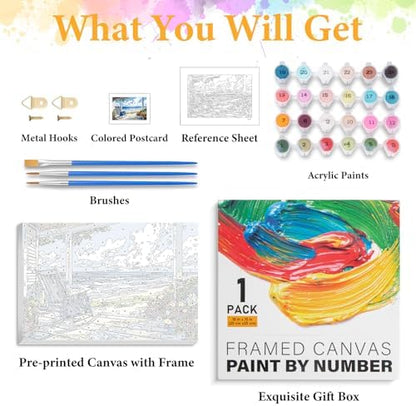 Framed Paint by Numbers Kit for Adults, Coastal Beach House 8x12 Inch - Image 5