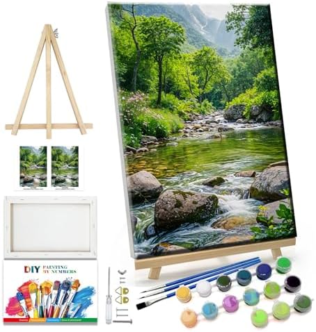 JOOZ Landscape Paint by Number Kit for Adults Beginner with Easel Mountain Adult Paint by Number Kits on Canvas with Frame Forest DIY Oil Painting Kits for Gift Home Wall Decor 7.87x11.81 Inch by Jooz