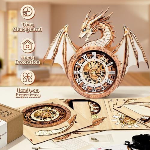 3D Wooden Puzzle for Adults - Dragon Clock - Image 6