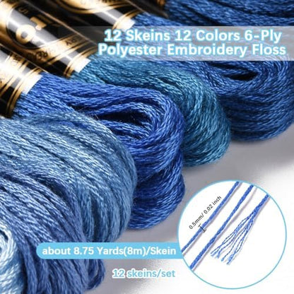 12 Skeins 105 Yards Blue Embroidery Thread for Jewelry Making - Image 2