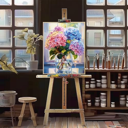 Natuyalo Paint by Numbers Kit for Adults Beginners and Kids, 16" Wx20 L Canvas Pictures Drawing Acrylic Paintwork with 3 Pcs Paintbrushes, Colorful Flowers in Vase - Image 4