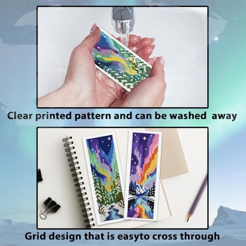 ACRNIGHEET 6PCS Cross Stitch Bookmark Kits for Beginners Colorful Aurora - Image 3