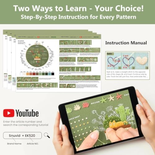Snuvid Embroidery Kit for Beginners, 4 Stages to Learn 38 Stitches with Step-by-Step Video Tutorials, Pre-Printed Patterns, Embroidery Hoop, Threads and Needles for Adults - Image 3