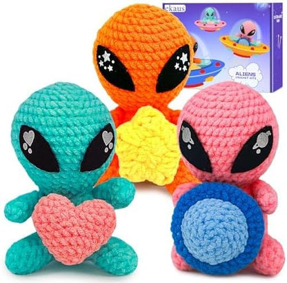 ekaus Crochet Kit for Beginners, Crochet Kit with Step-by-Step Video Tutorials, Crochet DIY Knitting Supplies for Adults, Crochet Aliens(45%+ Yarn) by Unknown