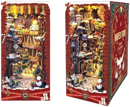 DIY Miniature House Kit, Mini House Building Kit, DIY Book Nook Kit, Tiny Model House for Adults to Build, Beginner 3D Wooden Book Nook, for Family Friends (Christmas time B) by JCSY