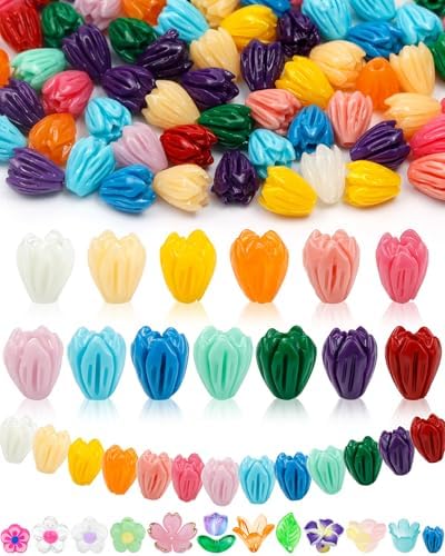 FIVEIZERO Flower Charms, 100PCS Resin Flower Beads, 13 Colors by FIVEIZERO