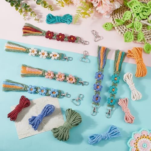 SUNNYCLUE 6 Sets Keychain Making Kits Macrame Keychain Kit Daisy Flower Keychain with Instruction Boho Tassel Keychains Flowers Macrame Kits for Beginners Adults Handbags DIY Hanging Ornament Decor - Image 4
