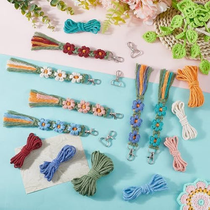 SUNNYCLUE 6 Sets Keychain Making Kits Macrame Keychain Kit Daisy Flower Keychain with Instruction Boho Tassel Keychains Flowers Macrame Kits for Beginners Adults Handbags DIY Hanging Ornament Decor - Image 4